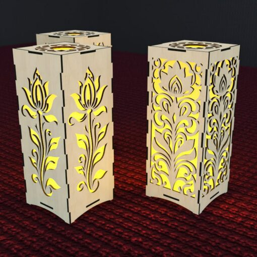 3 Fichiers Découpe Laser Lampe Lotus, Bois, SVG