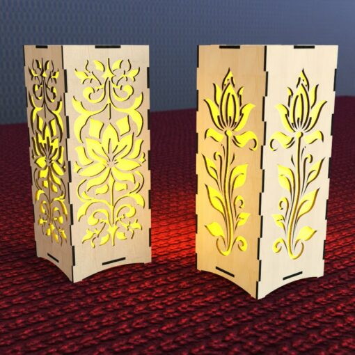 3 Fichiers Découpe Laser Lampe Lotus, Bois, SVG