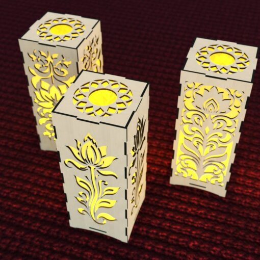 3 Fichiers Découpe Laser Lampe Lotus, Bois, SVG