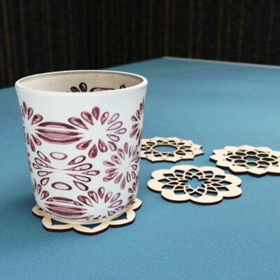 5 Coasters Lotus Laser Cut File, Cup Mat