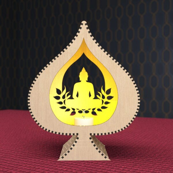 Candle Holder Buddha inside Bodhi Leaf Laser Cut