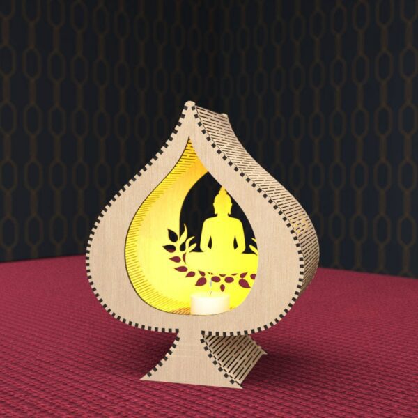 Candle Holder Buddha inside Bodhi Leaf Laser Cut