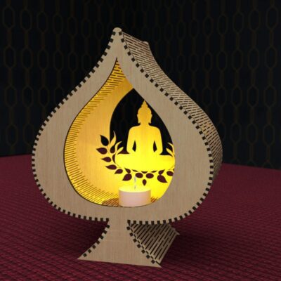 Porte-Bougie Bouddha Feuille Bodhi, Lanterne Bois, SVG DXF