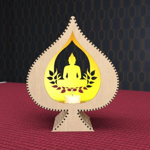 Candle Holder Buddha inside Bodhi Leaf Laser Cut