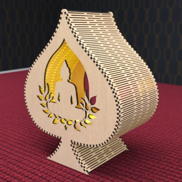 Candle Holder Buddha inside Bodhi Leaf Laser Cut