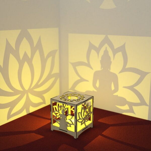 Candelabro Buda Meditación Loto – Corte Láser, SVG,