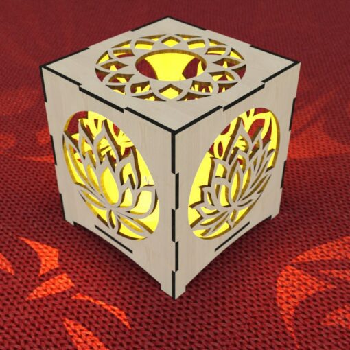 Portacandele Fiore di Loto - Lanterna Legno Laser