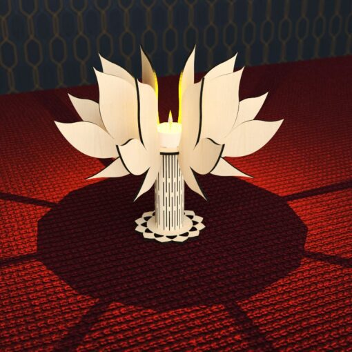 Candlestick Lotus laser cut, wooden candle holder Digital