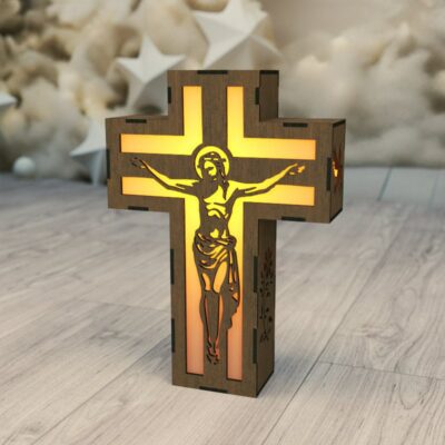 Jesus am Kreuz Lampe – Laser-Schnitt Kerzenhalter Download