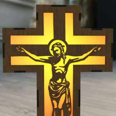 Jesus am Kreuz Lampe – Laser-Schnitt Kerzenhalter Download