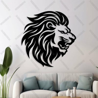 Art Murale Tête de Lion, Découpe Laser Bois