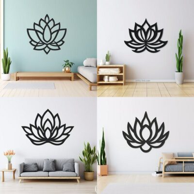 Lotus Blumen Wanddekoration – Laser-Schnitt Holz & Metall