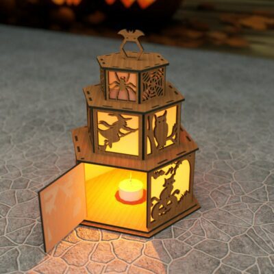 Gruseliger Halloween-Kerzenhalter – Laser Cut Katze Hexe