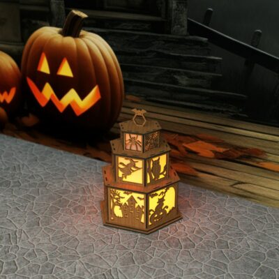 Gruseliger Halloween-Kerzenhalter – Laser Cut Katze Hexe