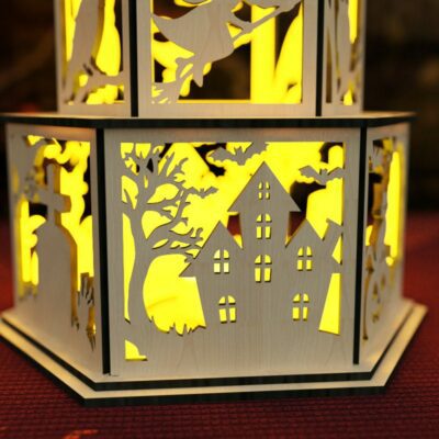 Gruseliger Halloween-Kerzenhalter – Laser Cut Katze Hexe