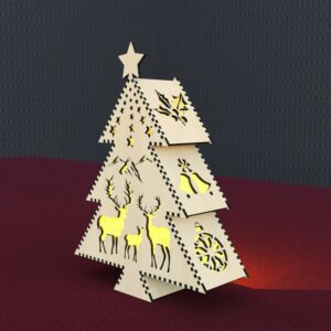 Porte-Bougie Noël Arbres, Lanterne Bois, Fichier SVG DXF AI