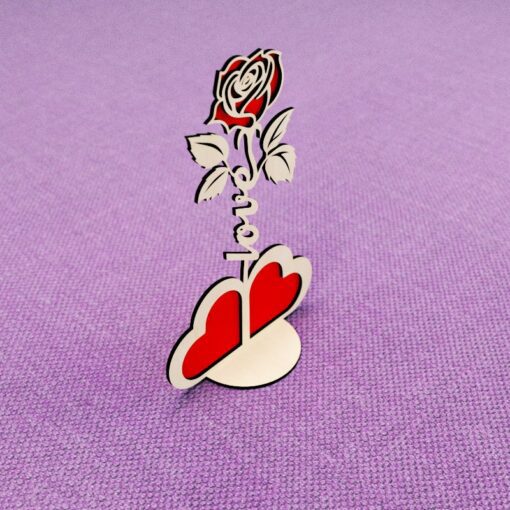 Support Fleur Rose Saint-Valentin, Découpe Laser SVG DXF