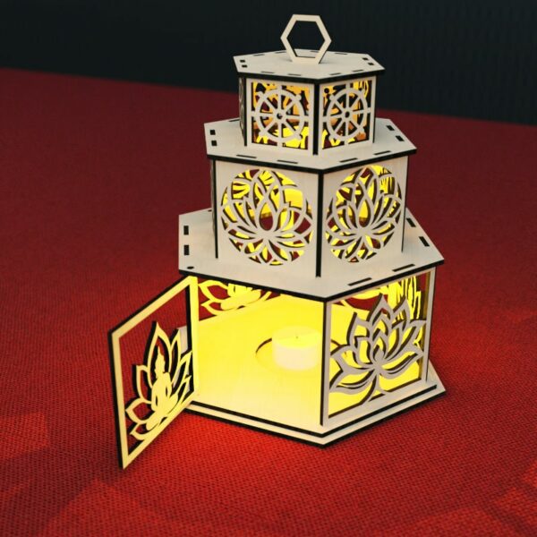 Buddha and Lotus 3 Tiers Candle Holder Laser