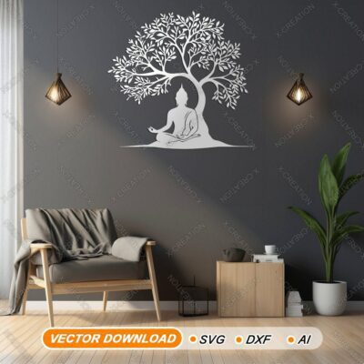 Buddha Meditation Baum Wandkunst | Laserdatei SVG &