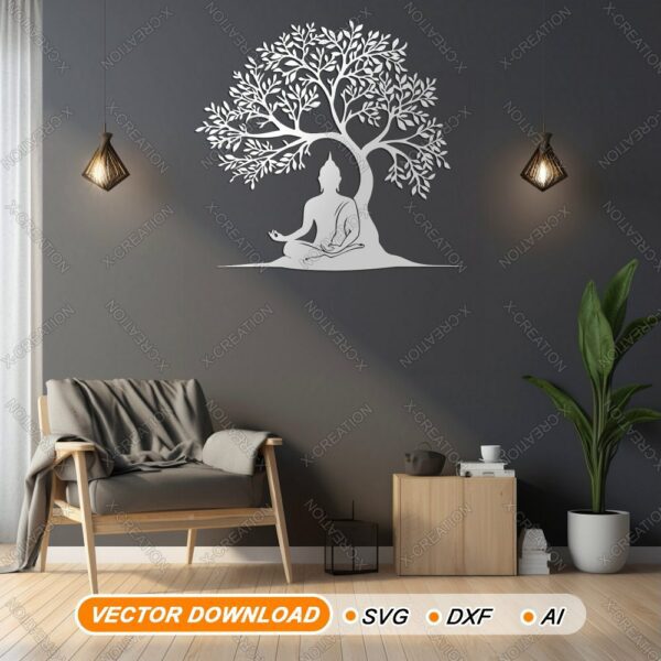 Buddha Meditazione sotto Albero – Arte Murale Laser