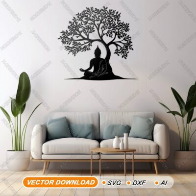 Buddha Meditation Baum Wandkunst | Laserdatei SVG &