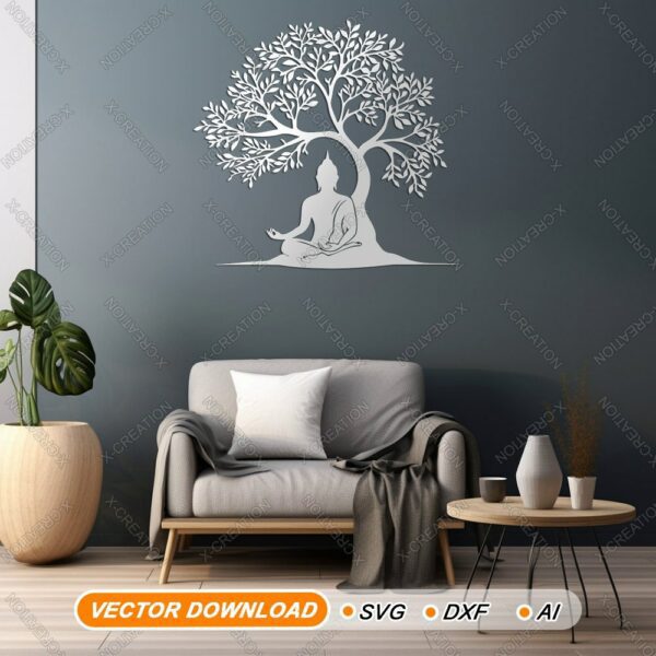 Buddha Meditazione sotto Albero – Arte Murale Laser