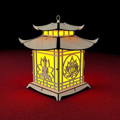 Lanterne Pagode Bouddha Lotus, Porte-Bougie Découpe Laser SVG DXF AI