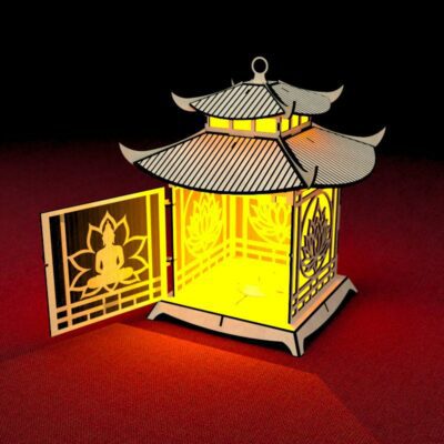 Pagoden-Laterne – Buddha Lotus Kerzenhalter Laser-Schnitt