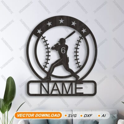 Enseigne Nom Baseball Personnalisée Découpe Laser SVG Monogramme