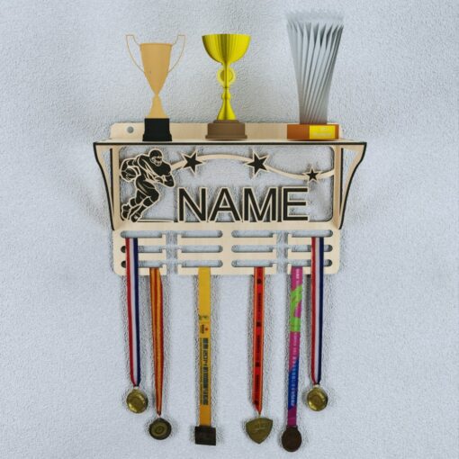 Personalized American Football Medal and Trophy Display Laser