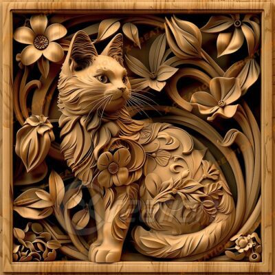 Diseño láser 3D ilusión gato – PNG, Lightburn, Glowforge