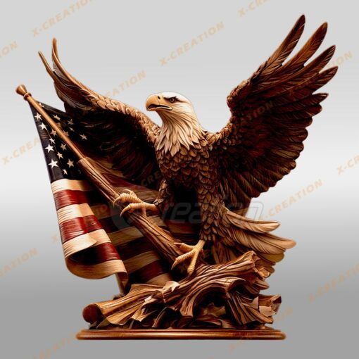 3D Adler Amerikanische Flagge – Lasergravur PNG Datei