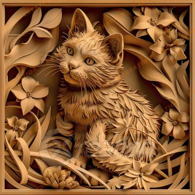 High-Res 3D Laser Engraving | Cat Design for Lightburn & Glowforge