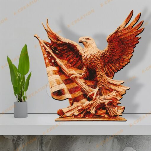 3D Adler Amerikanische Flagge – Lasergravur PNG Datei