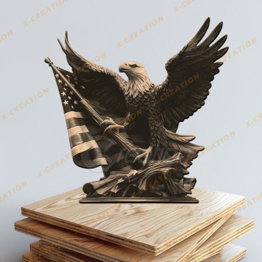 3D Adler Amerikanische Flagge – Lasergravur PNG Datei