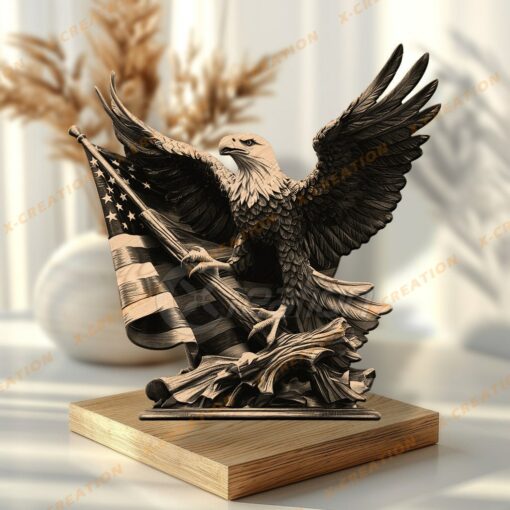 3D Adler Amerikanische Flagge – Lasergravur PNG Datei