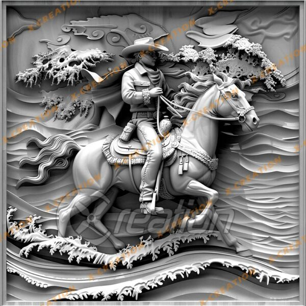 3D Cowboy auf Pferd – HQ PNG Lasergravur