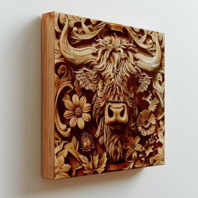 3D Lasergravur PNG | Highland Cow Design für