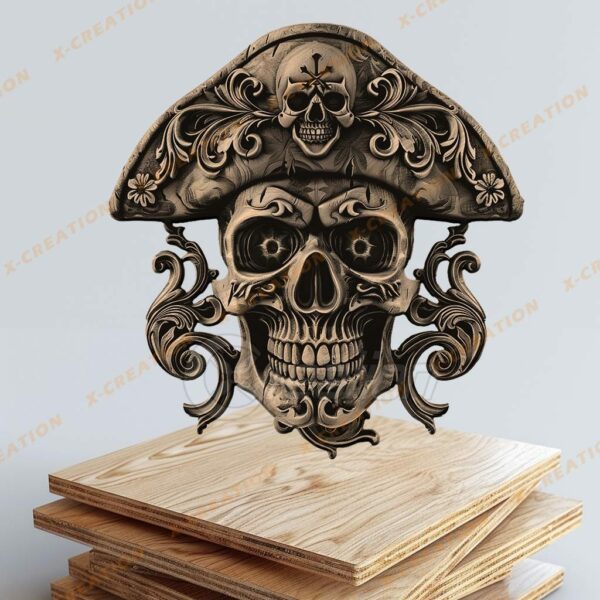 Grabado láser de calavera pirata en 3D -