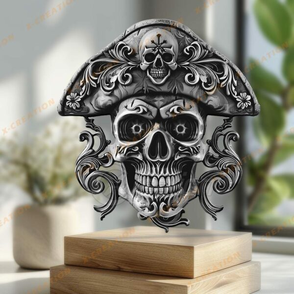 Grabado láser de calavera pirata en 3D -