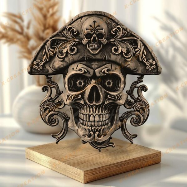 Grabado láser de calavera pirata en 3D -