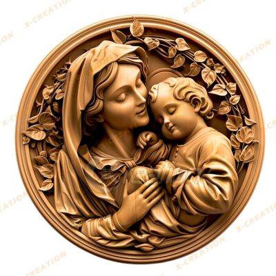 3D Madonna & Child – HQ PNG for Laser Engraving