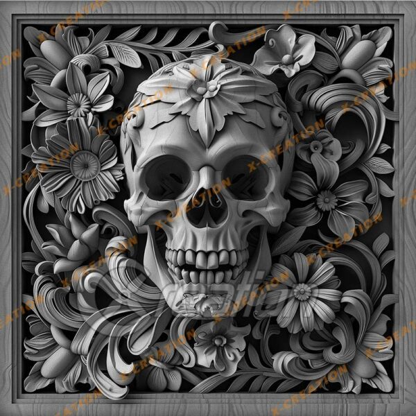 Calavera en 3D con flora - PNG de