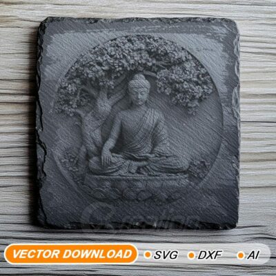 Buddha Meditation 3D Laser Schiefer – Hochwertige PNG-Datei