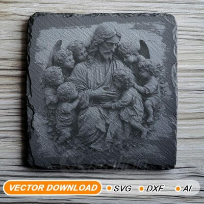 Gesù che benedice i bambini 3D Laser Slate – PNG di alta qualità