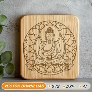 Buddha Meditation and Lotus SVG, for laser engraving,