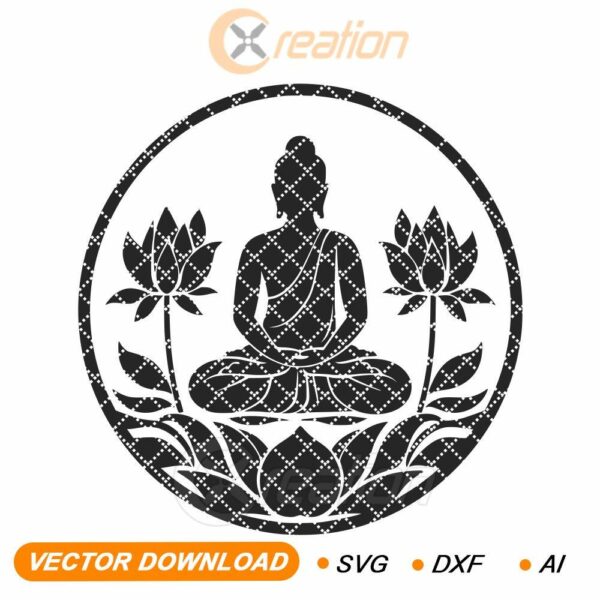 Méditation de Bouddha et Lotus SVG - Gravure