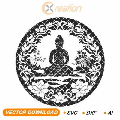 Meditazione Buddista e Loto SVG - Incisione Laser,