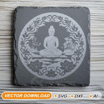 Meditazione Buddista e Loto SVG - Incisione Laser,