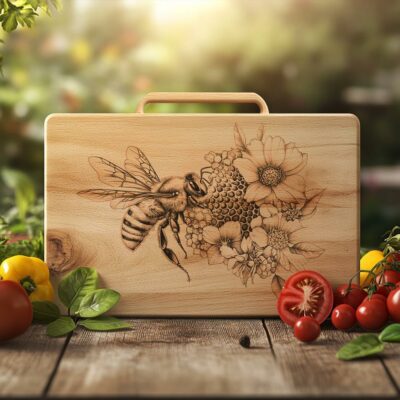 Charcuteriebrett mit Bienen und Bienenstockgravur – HQ PNG-Download